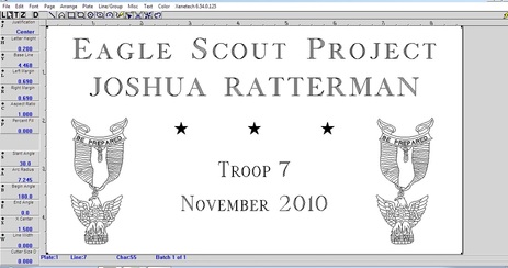 Illustration screenshot of an engraving layout, Eagle Scout project plaque