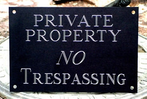Custom engraved No Trespassing sign, Black anodized alum