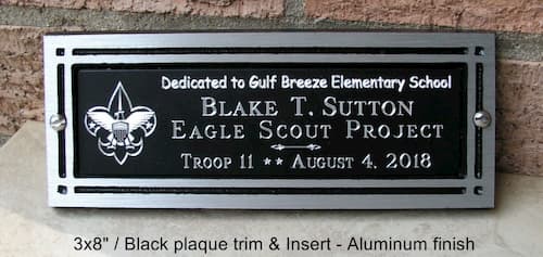 Eagle scout project plaque, 3x8", black trim & insert
