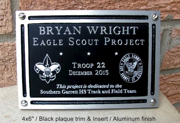 Eagle Scout project plaque, 4x6", black trim & insert 