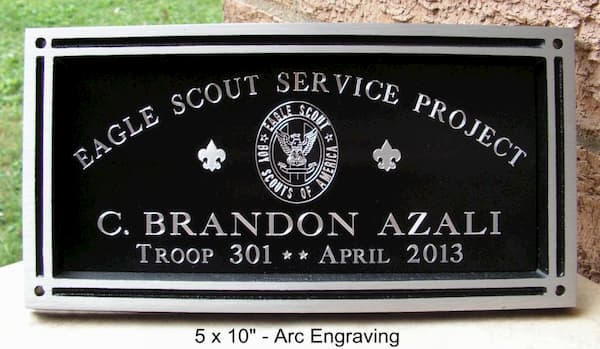 5x10" Eagle project plaque, Screw mount, Arc engraved
