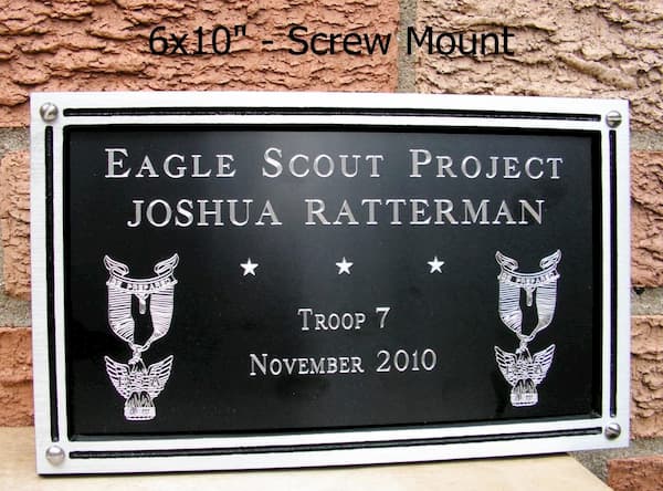 6x10" Eagle project plaque for outdoors, screw mount, raised border, black insert